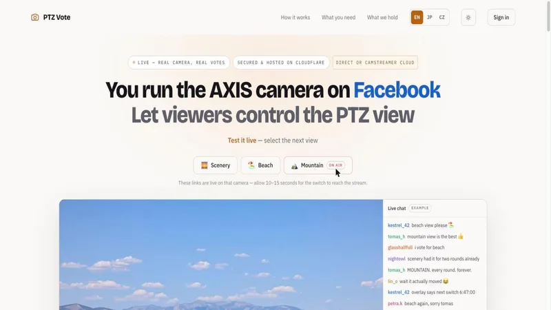 Screenshot of PTZ Vote — viewers voting for the next camera view live on stream